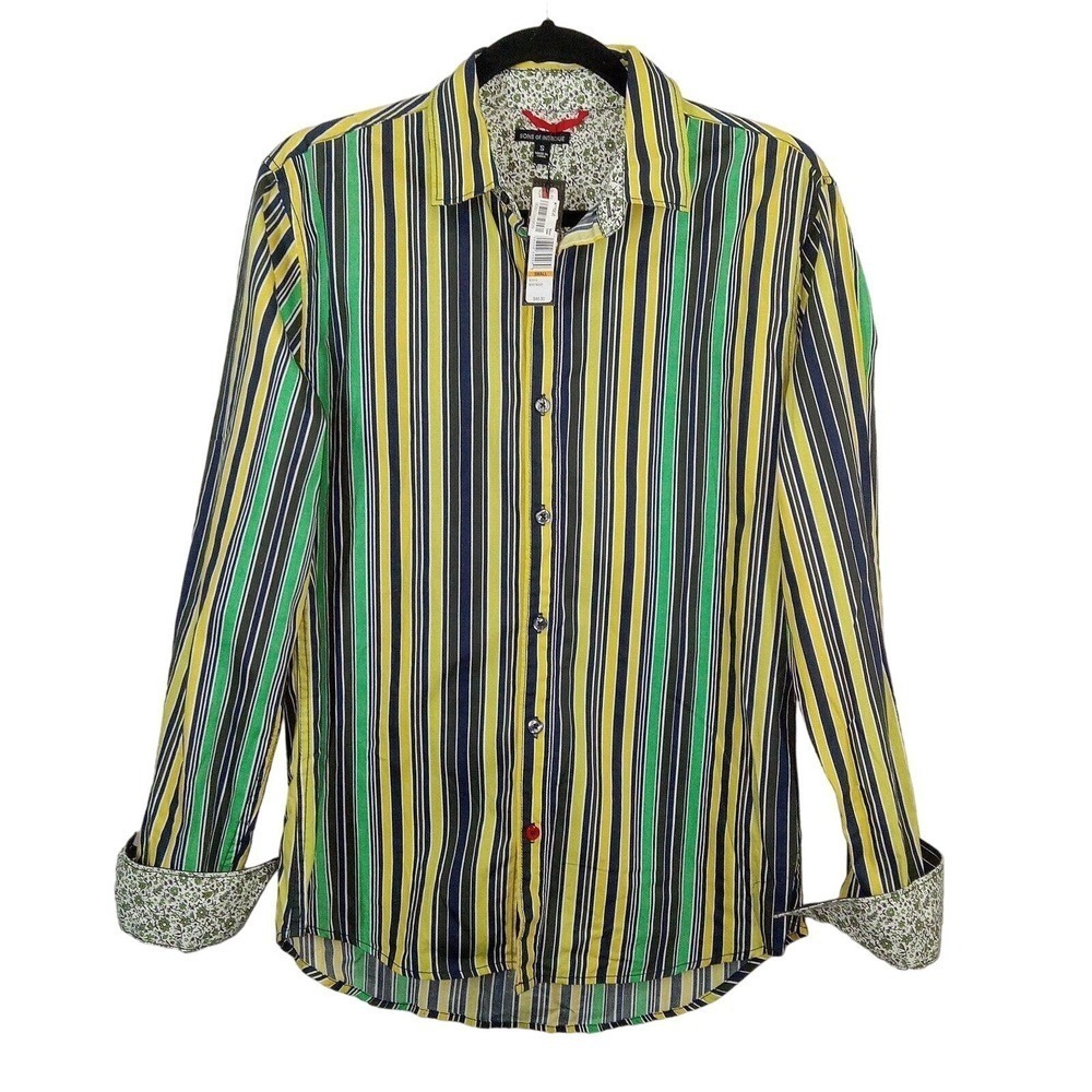 Sons Of Intrigue Stripe Long Sleeve Button Up Contrast Flip Cuff Sleeve Size S